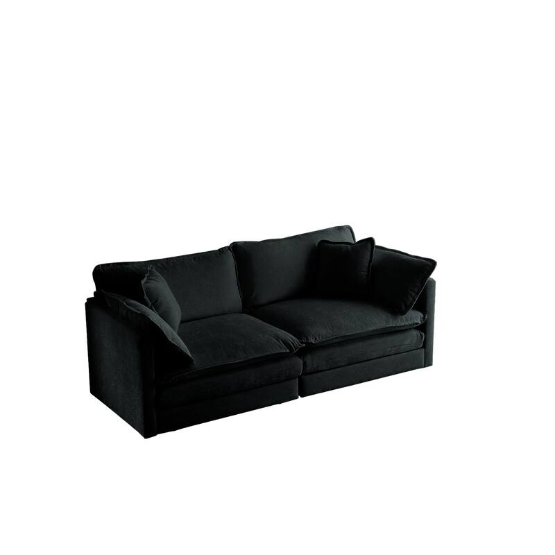 GDFStudio- Jinx Two-Seater Chenille Sofa with 2 Ottomans