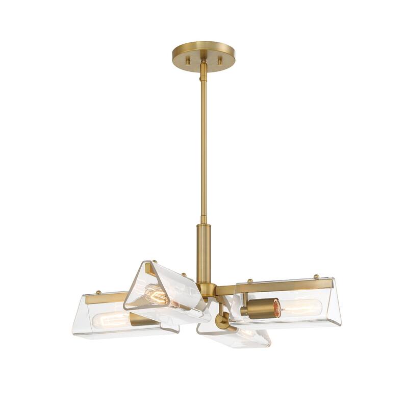 Latitude 24 in. 4-Light Brushed Gold Modern Chandelier with Clear Glass Shades