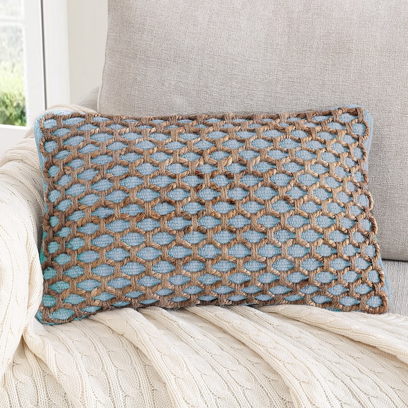 Boho Living Jada Braided Cotton/Jute Throw Pillows - Light Blue - 12x20