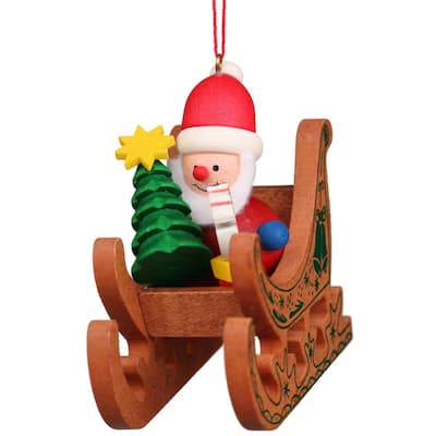 3" Brown Red Green Santa Riding His Sled Christian Ulbricht Ornament