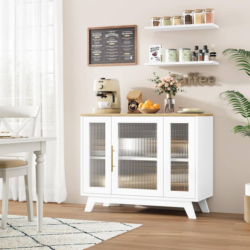 Buffet Storage Cabinet with Fluted Glass Door