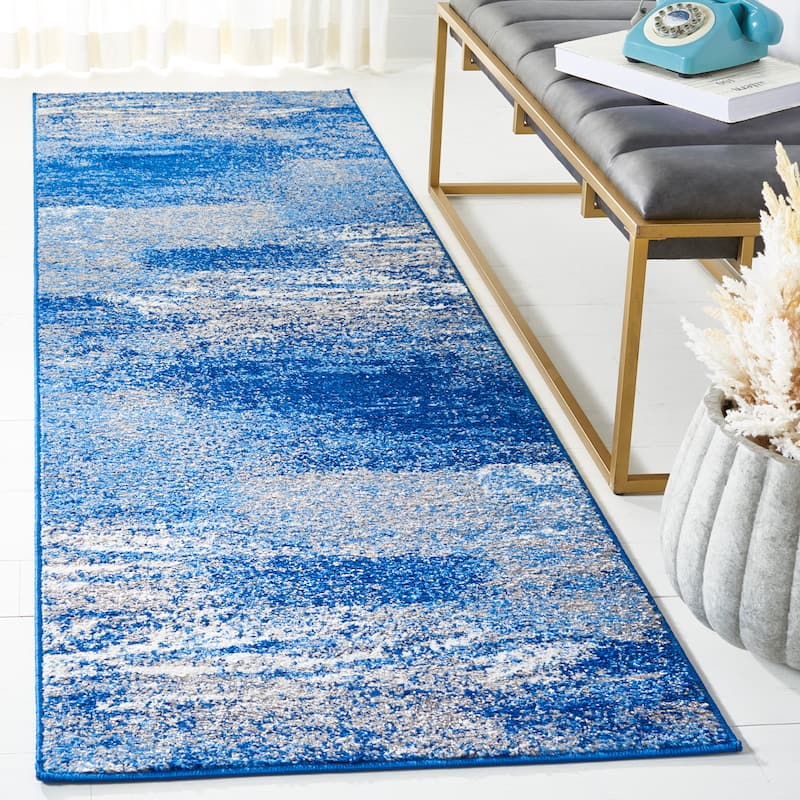 SAFAVIEH, Adirondack Allegonda Modern Abstract Rug - 2'6" x 8' Runner - Silver/Blue