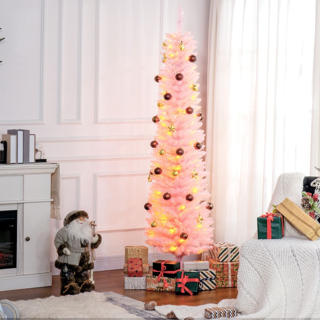 6 ft Pink LED Pencil Christmas Tree Indoor Pre-Lit Multicolor Lights 360 Tips Flame Retardant Sturdy Base