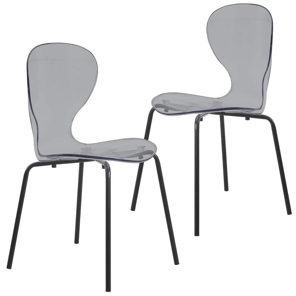 Oyster (Set of 2) Modern Stackable Plastic Rounded Seat Accent Dining Chair with Black Metal Legs for Home Kitchen or Offices