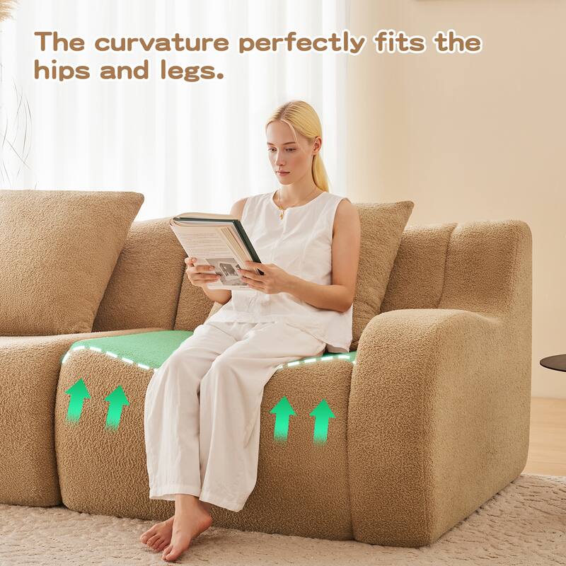 Anmytek Plush 3-Seat Boneless Teddy Fabric Sofa - No Assembly Ergonomic Curved Armrests