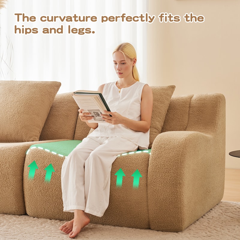 Anmytek Plush Boneless Teddy Fabric Chaise Lounge Sofa - Ergonomic Curved Armrests