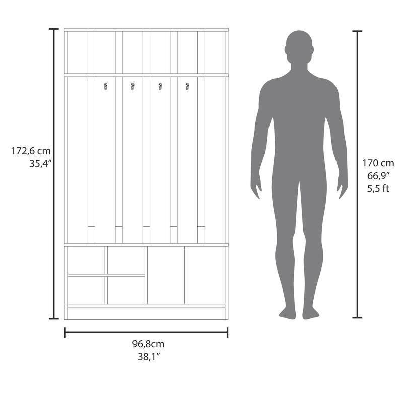 Compact Hall Tree with Bench, Coat Rack, Cubbies & Top Shelf - Ideal for Entryways and Mudrooms