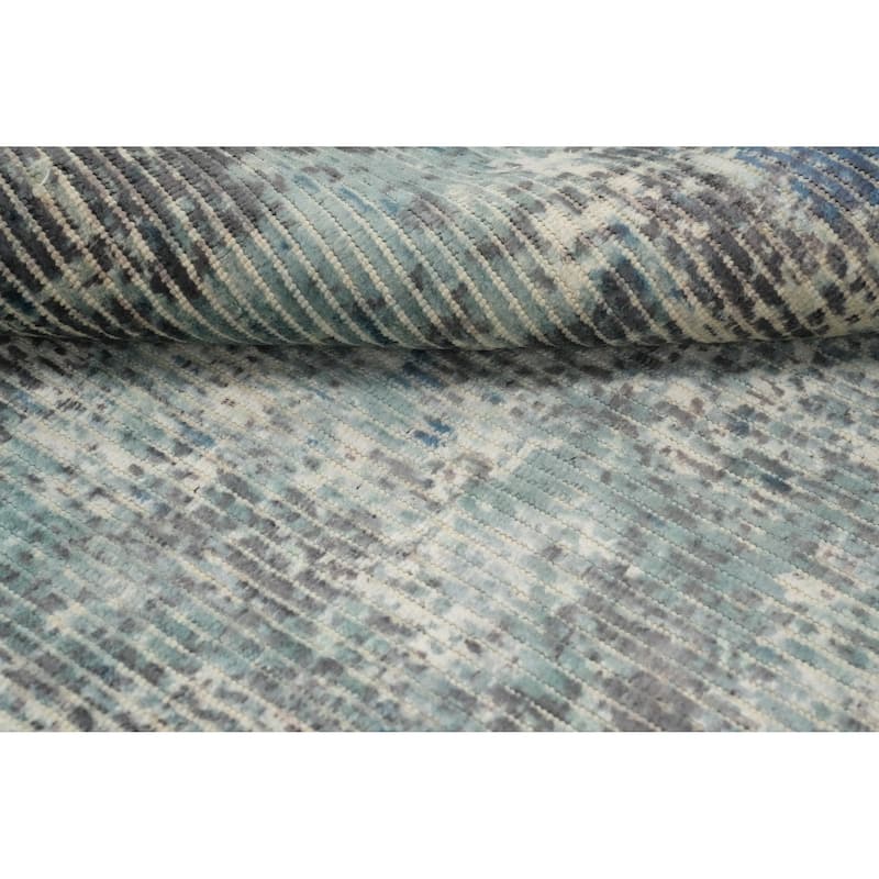 Hand Knotted Oriental Viscose Silk Carpet Modern Abstract Greys & Charcoal Abstract Area Rug - 7' 8'' X 5' 5''
