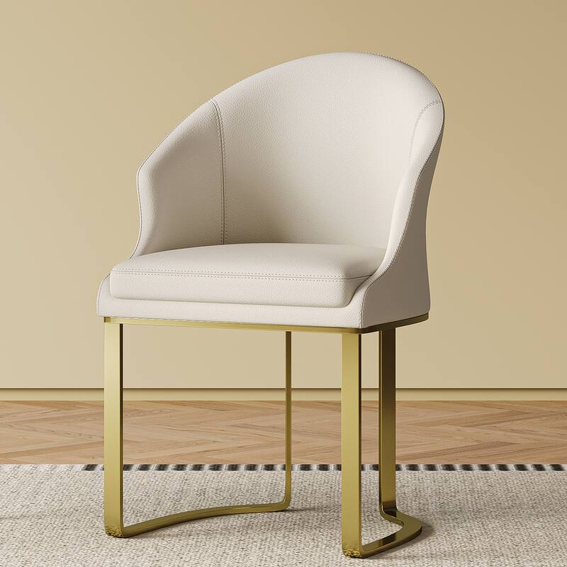2 Piece PU Leather Kitchen Dining Chair with Backrest, Cushion, Gold Steel Legs for Dining Room Kitchen Living Room Bedroom