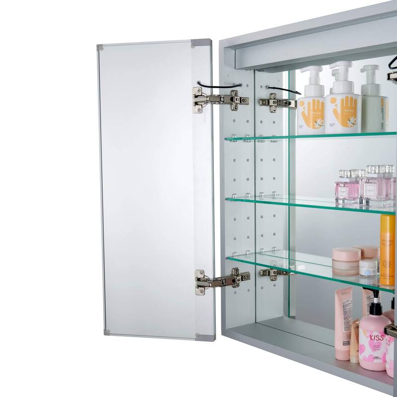 Bathroom Medicine Cabinet, Aluminum, Recessed/Surface Mount, Mirrored Interior w/LED