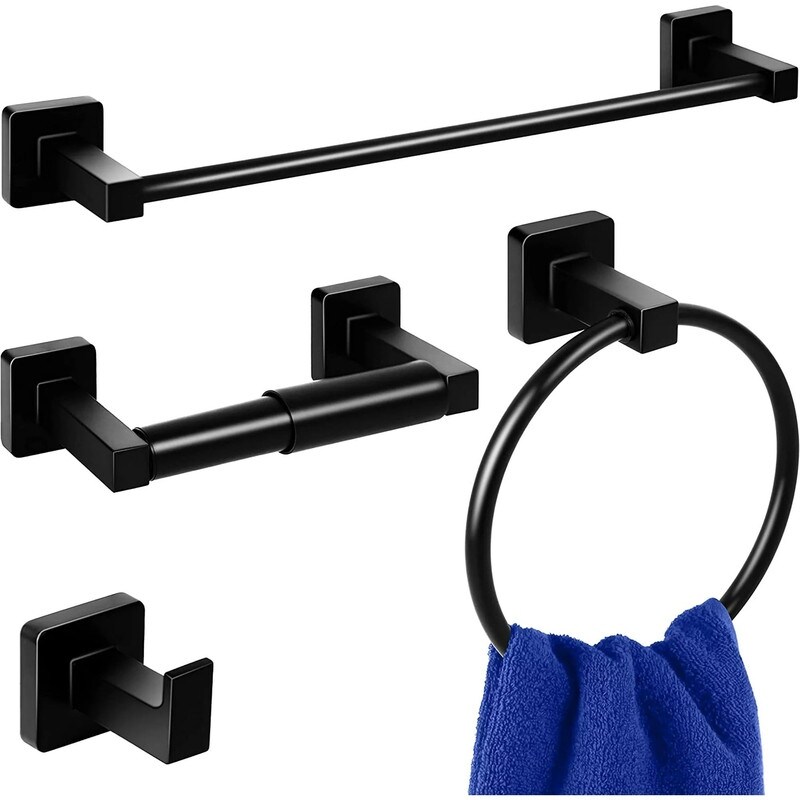 AITINKAN 4-Piece Bath Hardware Set Square Towel Holder Set - Black