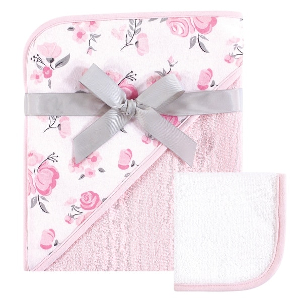 slide 1 of 1, Hudson Baby Infant Girl Cotton Hooded Towel and Washcloth 2pc Set, Pink Floral, One Size - Pink Floral - One Size One Size - Pink Floral