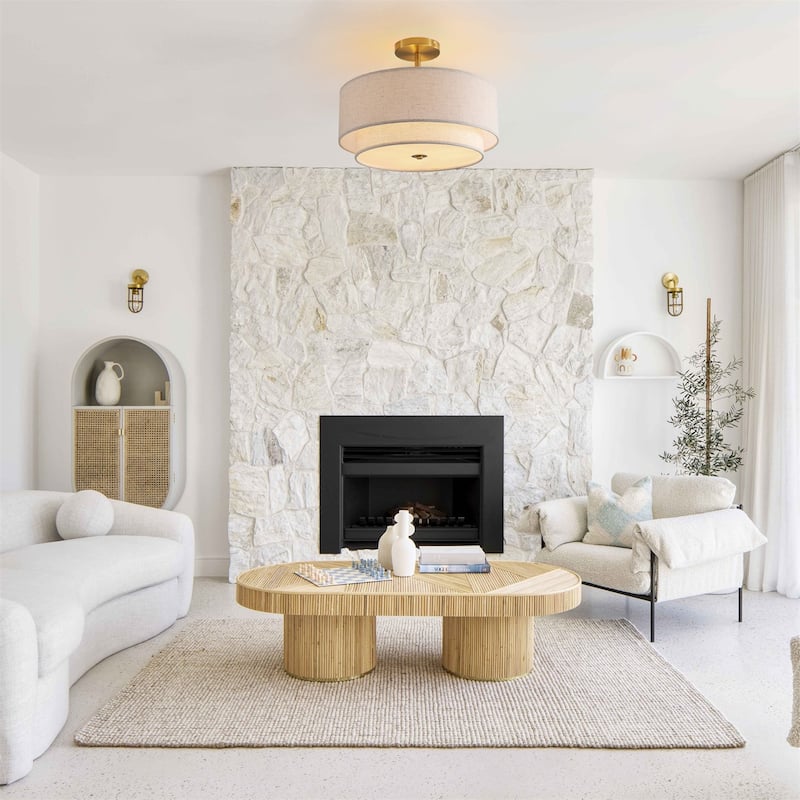 15" Modern Ceiling Light, Fabric Upholstered, Flush-Mount Fixture (Bulb Not Included)