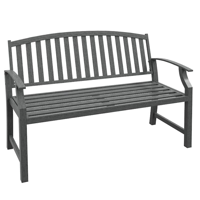 Outsunny 46" Outdoor Garden Bench, Metal Bench, Wood Look Slatted Frame Furniture for Patio