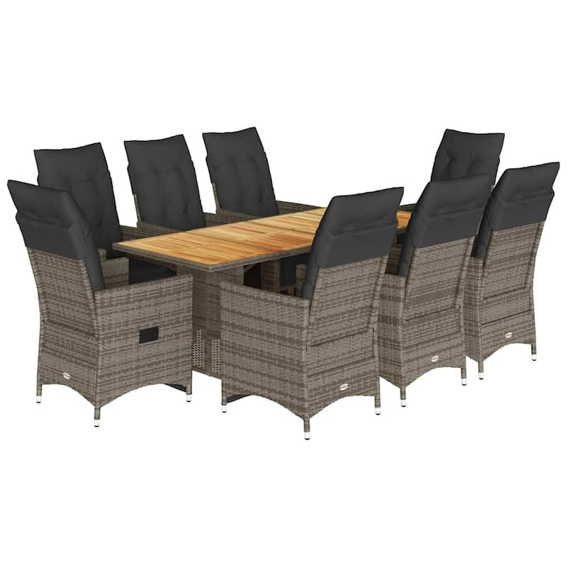 vidaXL Patio Bistro Set with Cushions Outdoor Garden Furniture Grey Poly Rattan