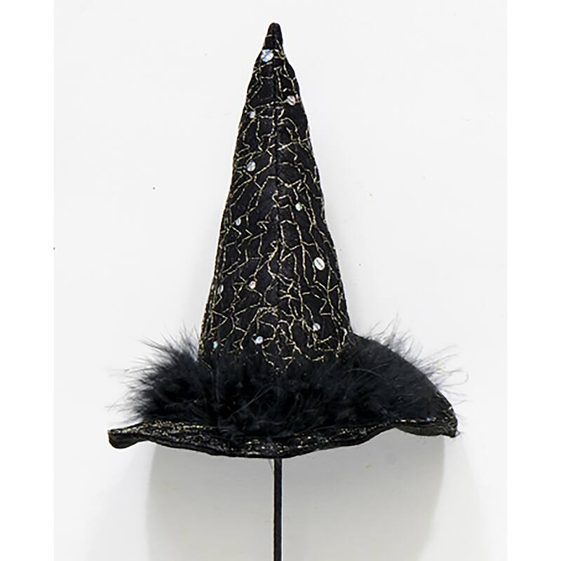 5.5" Halloween Witch Hat on a 6.5" Floral Pick, Set of 6