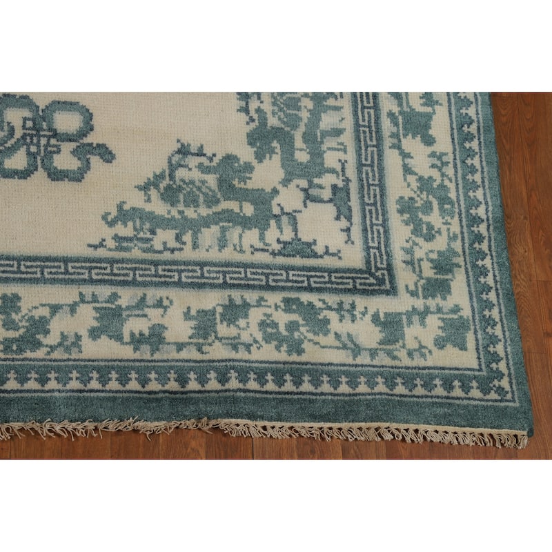 Art Deco Indian Square Area Rug Handmade Wool Carpet - 8'0" x 8'0"