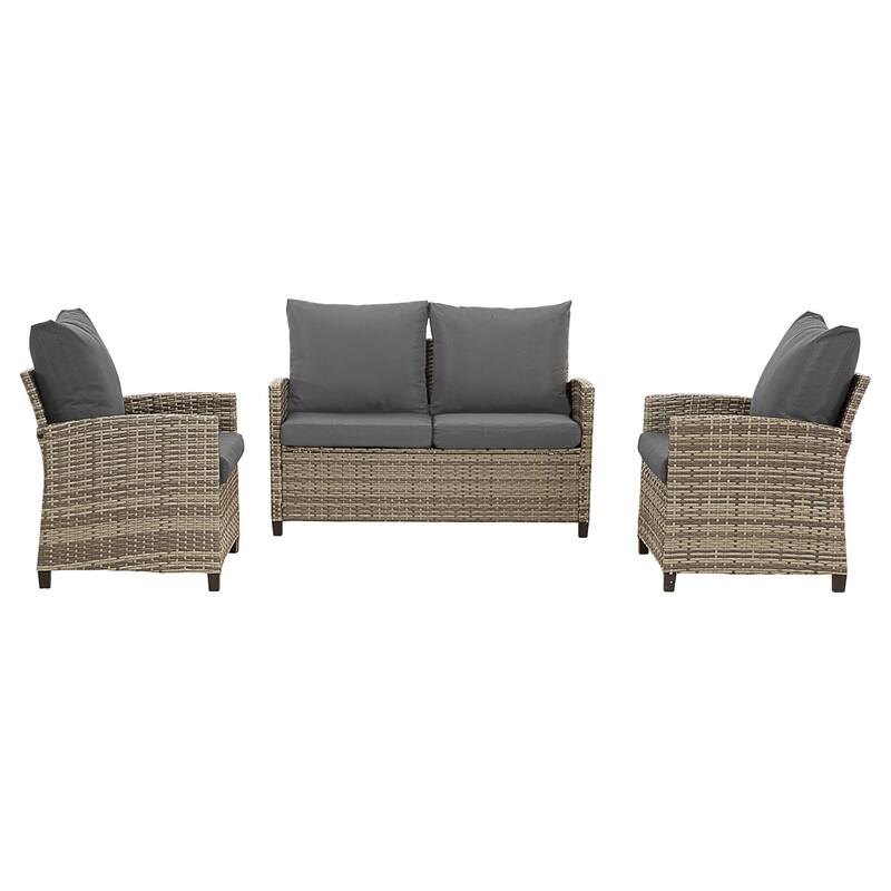 4-Piece Gray Outdoor Wicker Patio Seating Sofa, 1 Love-seat and 2 Single Sofa - Gray/Gray