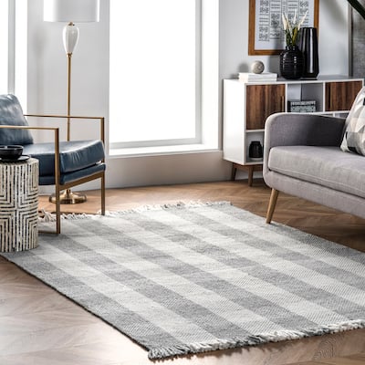 Nuloom Ellis Hand Woven Farmhouse Plaid Fringe Area Rug