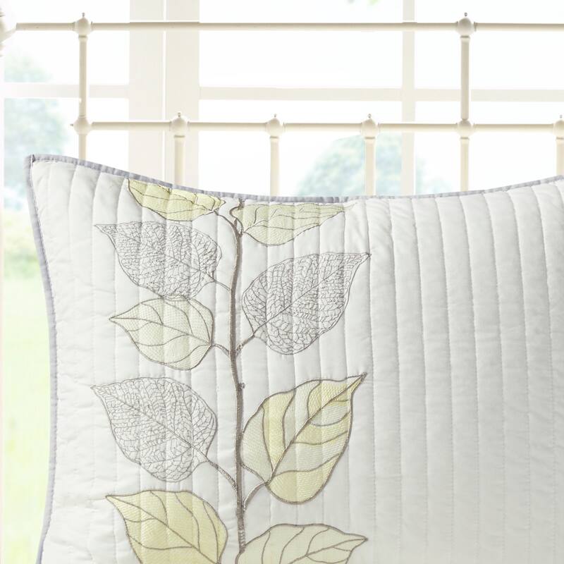 GDF Studio - Leaf Embroidered Reversible Quilt Set with Decorative Pillows