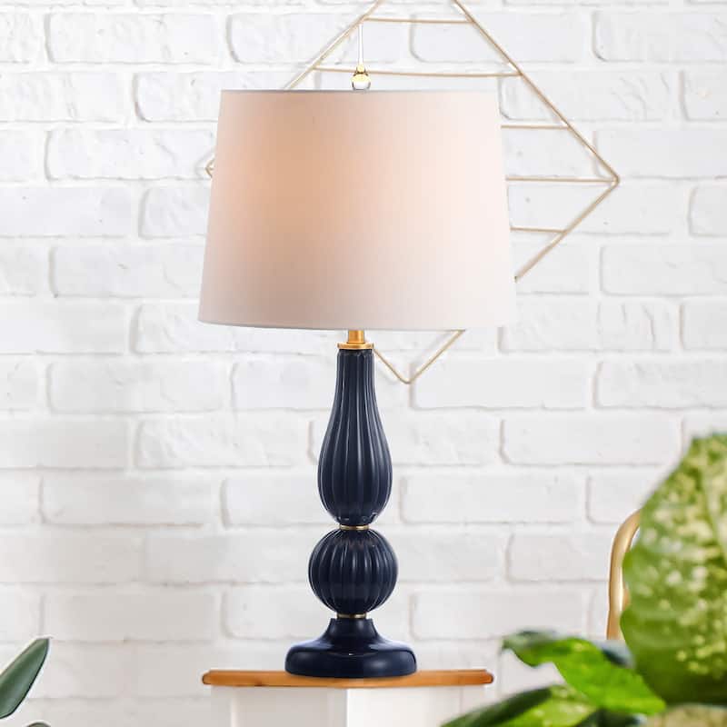 Carter 28" Glass/Metal LED Table Lamp, White Pearl by JONATHAN Y