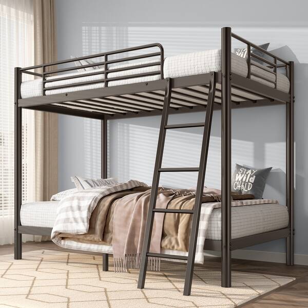 slide 2 of 8, Metal Twin Over Twin Size Bunk Bed Black