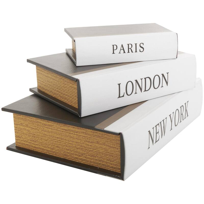 Faux Leather or Linen Fabric Book Storage Box - Set of 3 White, Beige, Black, Red or Light Gray - Roche River Decor