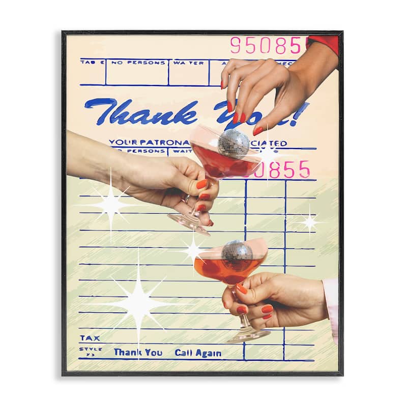 Stupell Drink Cheers Restaurant Check Framed Giclee Art Design By Lil' Rue - 16 x 20 - Black
