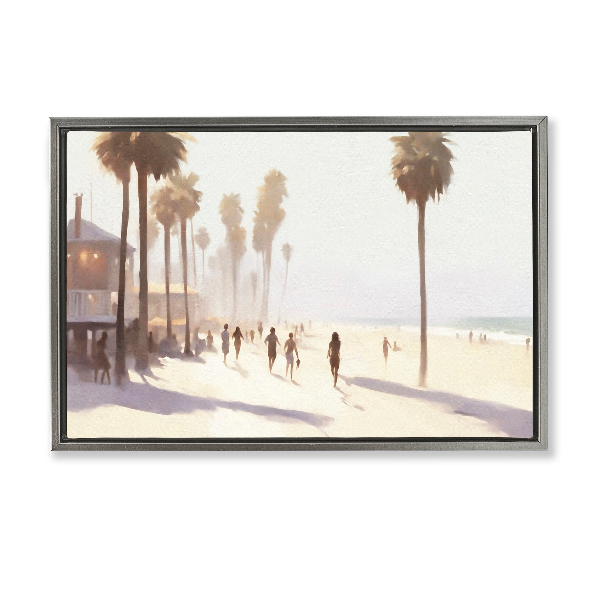 Stupell Running on Tropical Beach Framed Floater Canvas Wall Art Design By Noah Bay