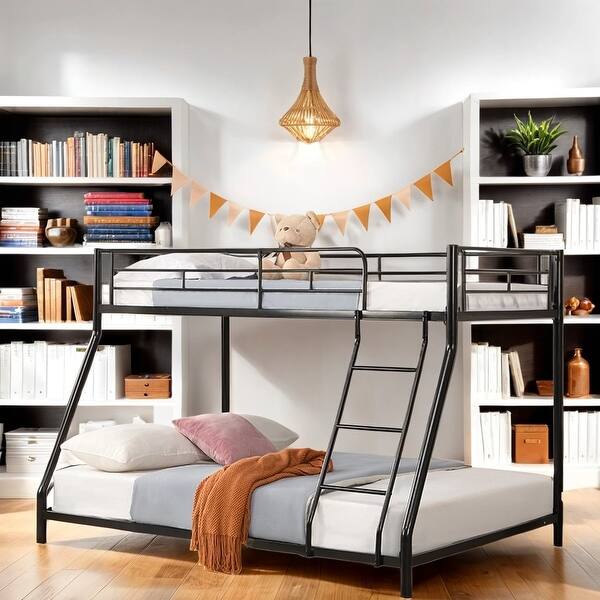 slide 2 of 8, Metal Bunk Bed with Strong Steel Metal Structure, No Box Spring Needed Black