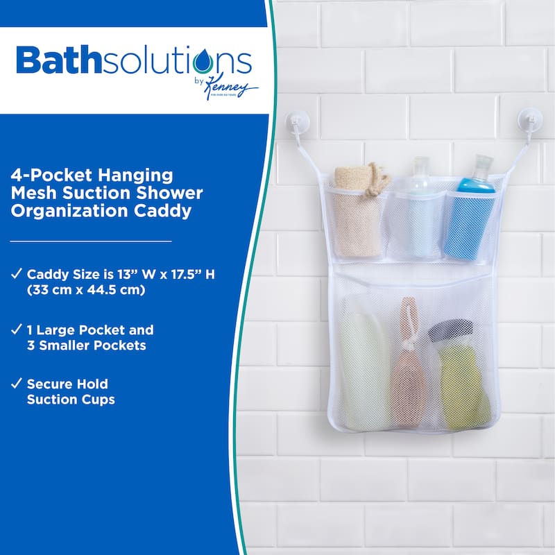 Kenney 4-Pocket Hanging Mesh Suction Shower Organization Caddy - White - 13" W x 17.5" H