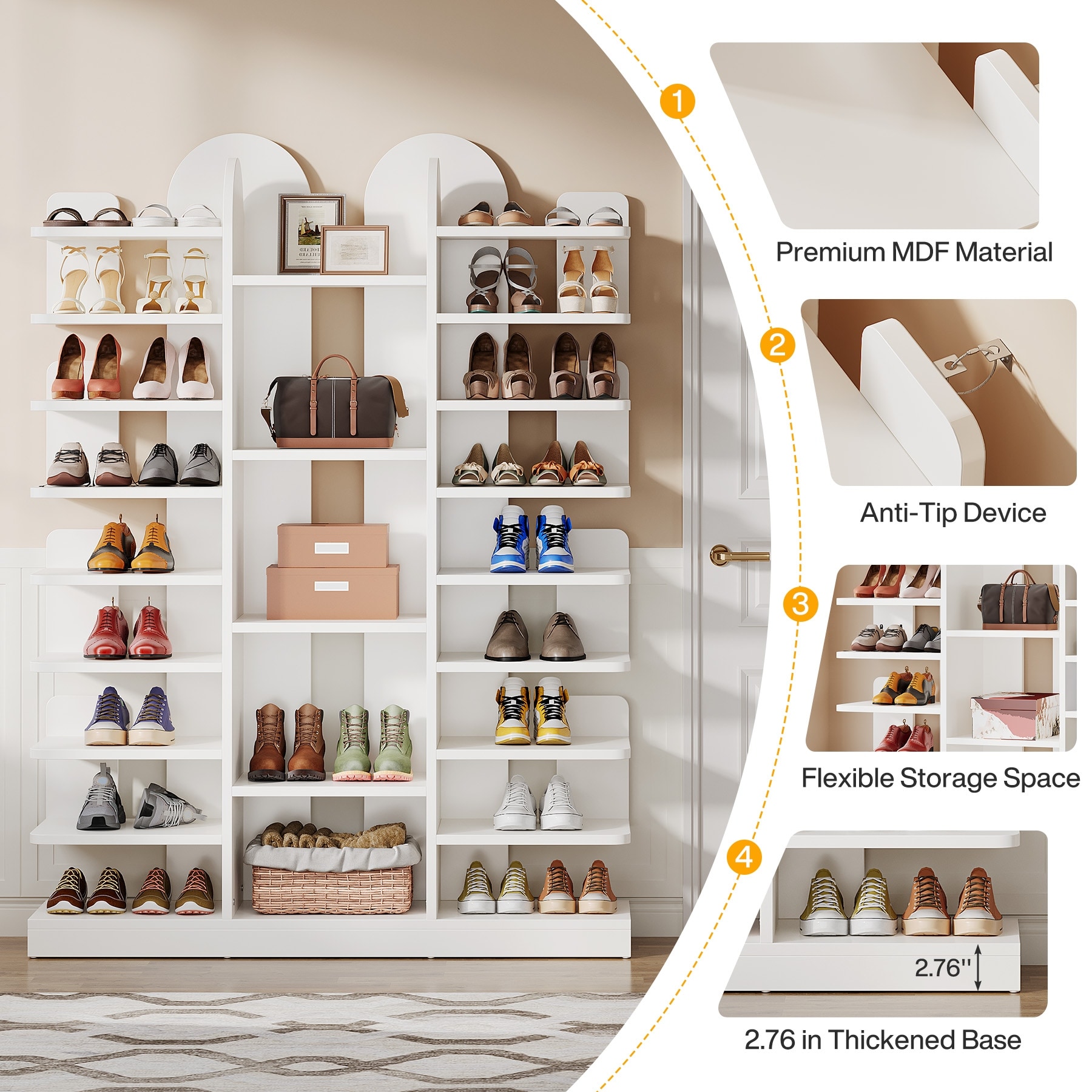 13-Tier Tall Shoe Storage Cabinet - Holds 39 Pairs, White Organizer For Entryway, Closet, Or Bedroom