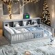 preview thumbnail 1 of 10, Gray Twin XL Size Daybed with Storage Shelves , Wood Floor Bed with USB Ports for Kids