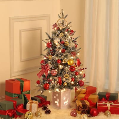 3 Ft Pre-Lit Artificial Christmas Trees with Deer lightbox Base
