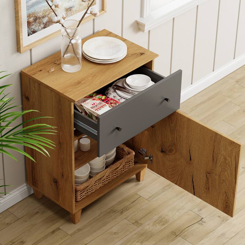 End Table with Drawer and Door for Living Room, 32.4"H