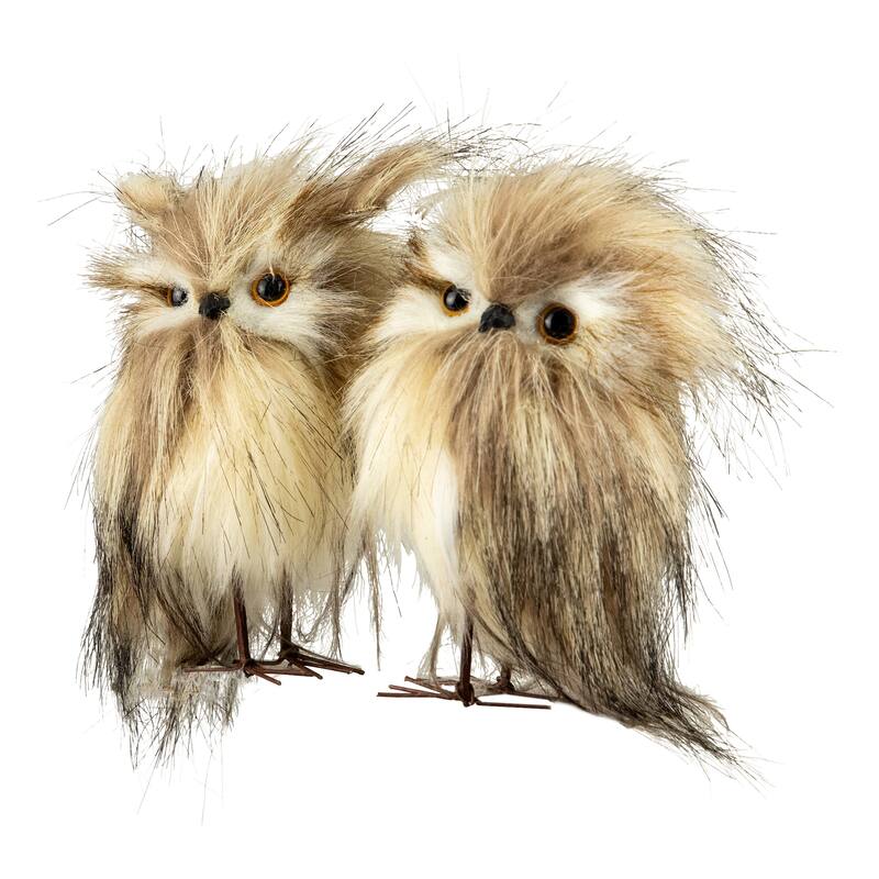 Set of 2 Brown and Ivory Owls Figures