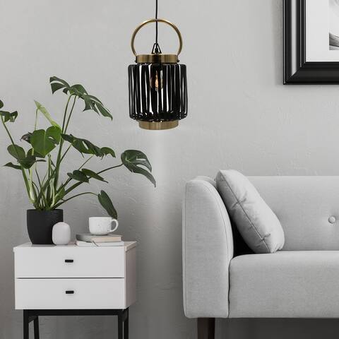Strick & Bolton Matthew Gold/ Black Metal Lantern Pendant Light - 40