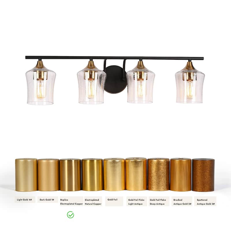 Modern Black Gold 2/3/4-Light Linear Bathroom Vanity Lights with Seeded Glass