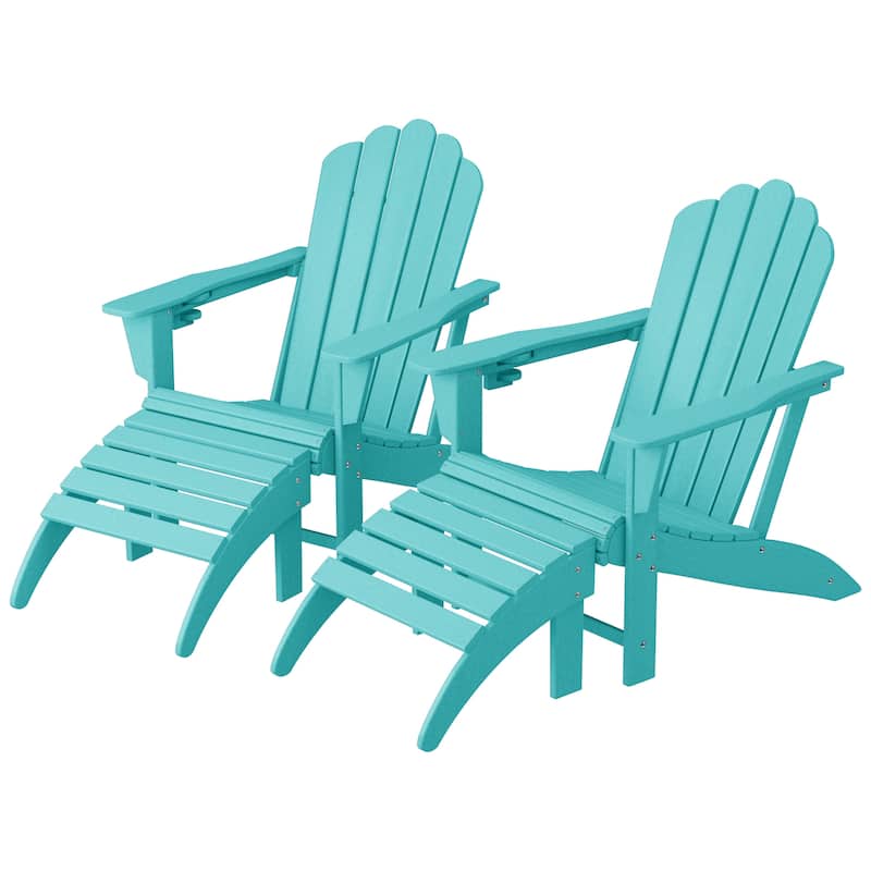 Aderson Outdoor Poly Adirondack Chair with Ottoman 4-Piece Set - Turquoise