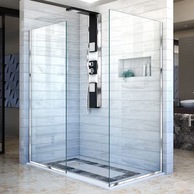 DreamLine Linea Two Individual Shower Screens 34 in. W x 72 in. H each, Open Entry Design - 34" x 34" - 34" x 34"