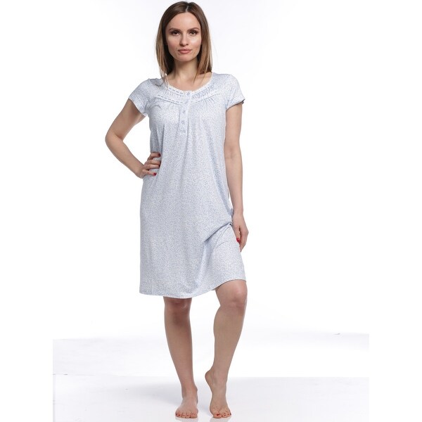 Shop Body Touch Women's Classic Short Sleeve Nightgown - White/Blue ...