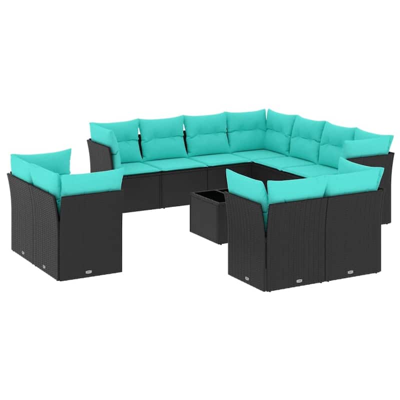 vidaXL 11 Piece Patio Sofa Set with Cushions Black Poly Rattan