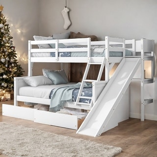 Twin over Full Bunk Bed with 2 Drawers, Slide and Shelves
