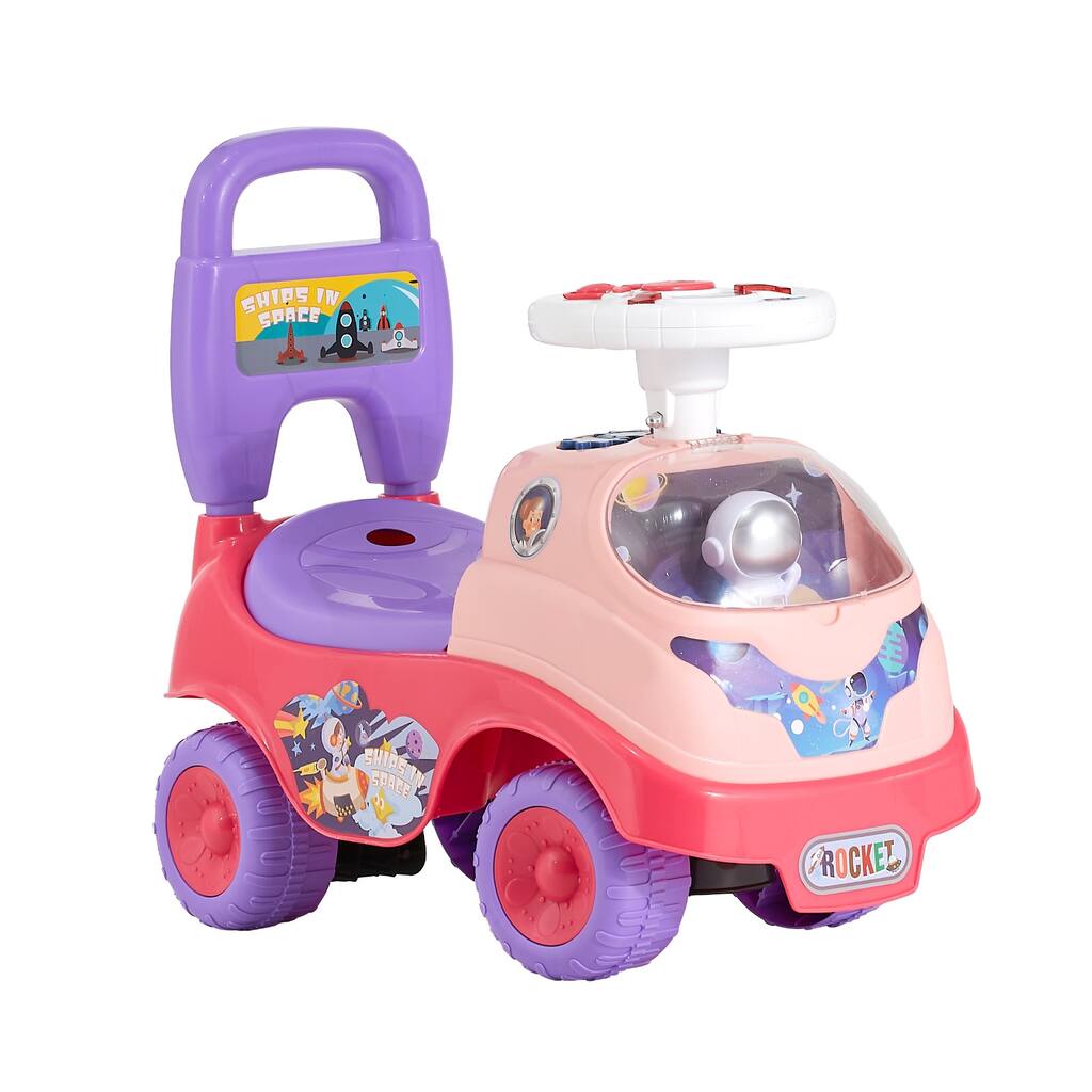 Toddler Ride On Push Car for Ages 19-36 Months, Pink Foot-to-Floor Walker with Horn, Music & Storage - Purple