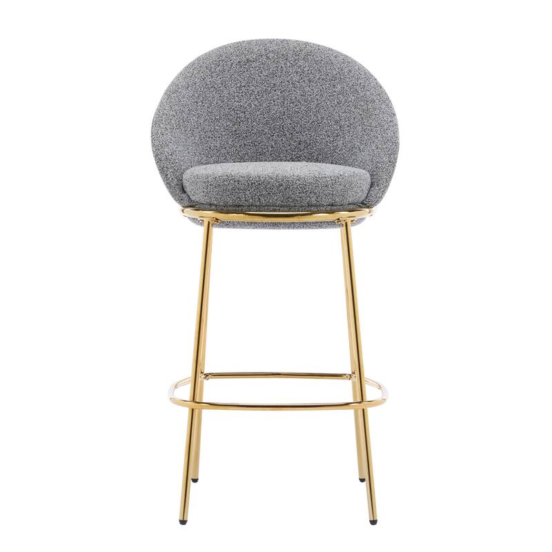 Boucle Fabric Bar Stools Set of 2, Ergonomic Upholstered Kitchen Island Stools, Accent Chair with Footrest & Backrest