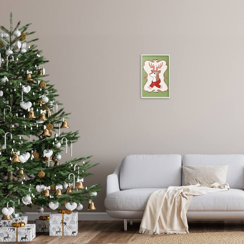 Stupell Festive Winter Deer in Scarf Framed Giclee Art Design By Hannah Moren