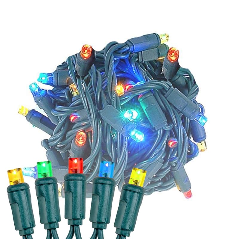 50 Light LED Christmas Mini Light Set, Patio Lights, Warm White, Green Wire, 11’ - Multi