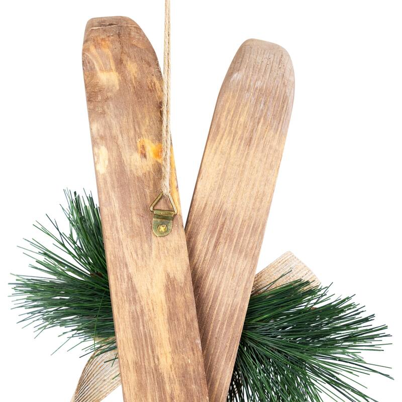 Snow Skis with Burlap Bow Wooden Christmas Decoration - 23.5"