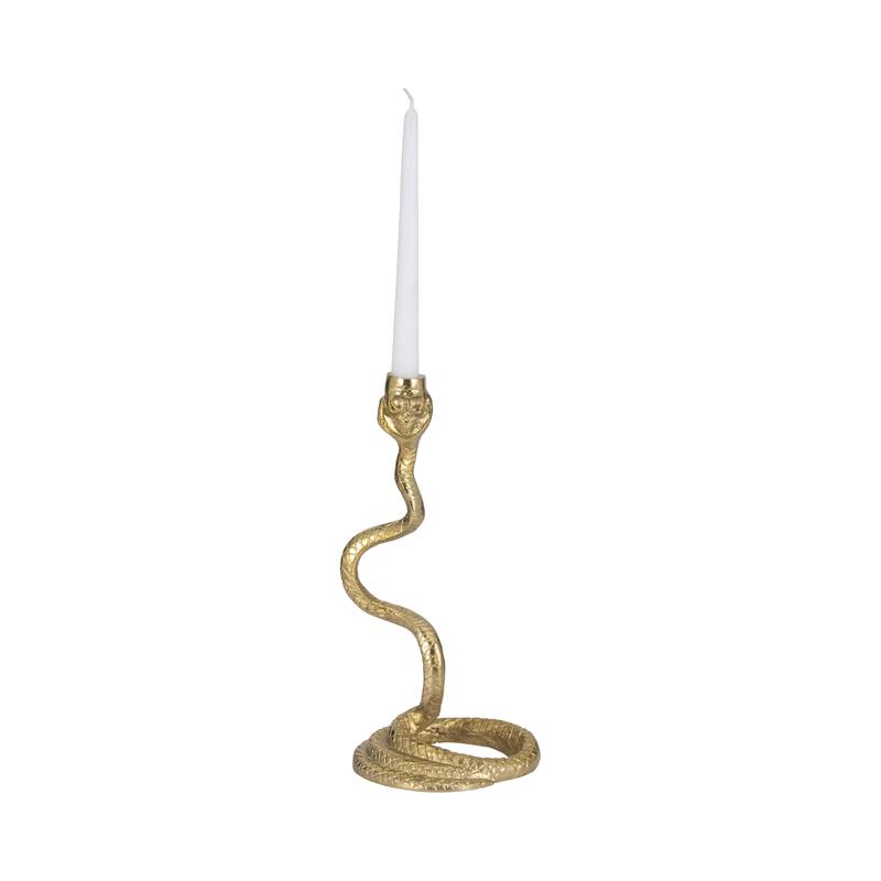 Sagebrook Home Aluminum 13-Inch Gold Snake Taper Candle Holder - Elegant Tealights Decor, Enhance Your Space - 7" x 7" x 13"