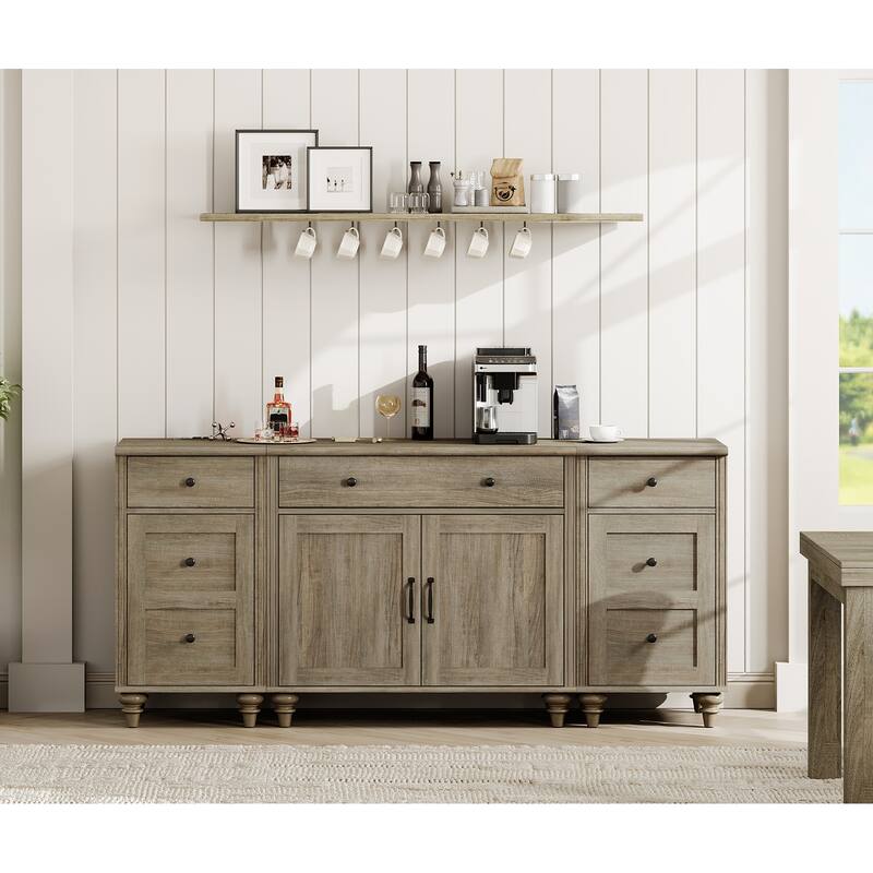 Sideboard Buffet Cabinets with Doors and Drawer - 3 Drawers and 4 Doors - Wash Grey